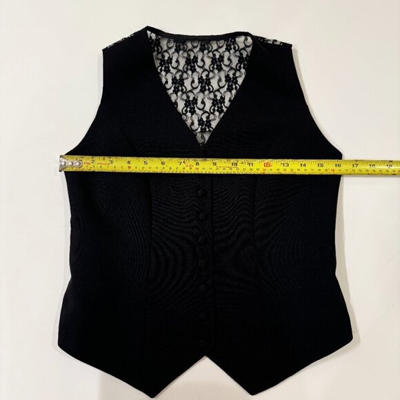 Lace Back Button Front Sleeveless Vest in Black - Picture 4 of 5
